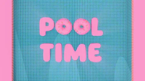 Horizontal abstract 3D summer render, surreal silliness concept, pool time pink Stock Illustration