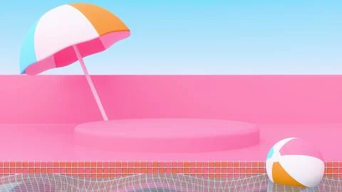 Horizontal abstract 3D summer render, pool party cosmetics food podium showcase イラスト素材