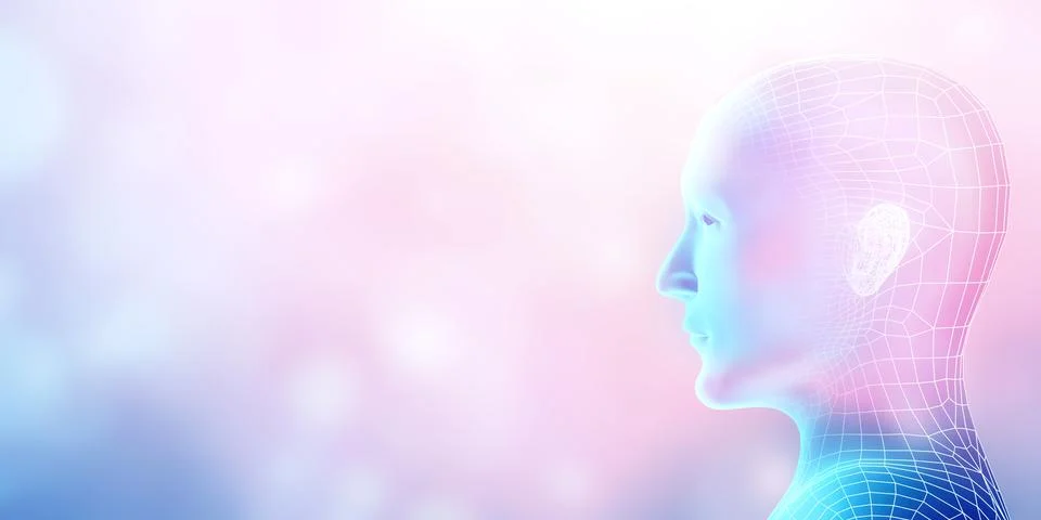 Horizontal abstract hi-tech background with digital human profile Stock Illustration