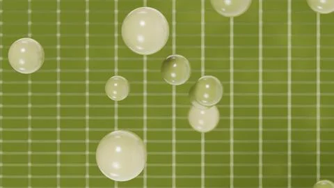 Horizontal abstract matcha bubbles green glossy spheres floating background Stock Illustration