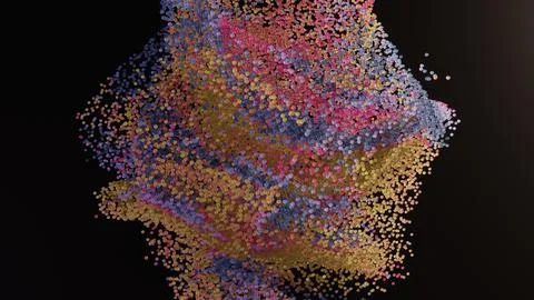 Horizontal abstract particles confetti explosion dispersion colorful futuristic Stock Illustration