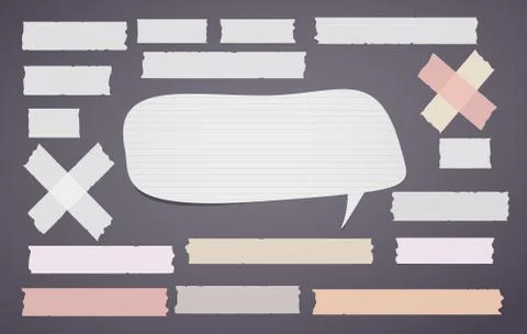 Horizontal adhesive, sticky tape with note paper speech bubble on gray Illustrazione stock