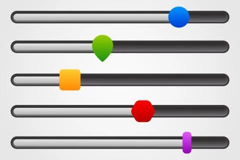 Horizontal adjust bar, slider templates with different knobs. Stock Illustration