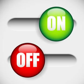 Horizontal On and off, power button at 2 states. UI, GUI element. Green and r Stock Illustration