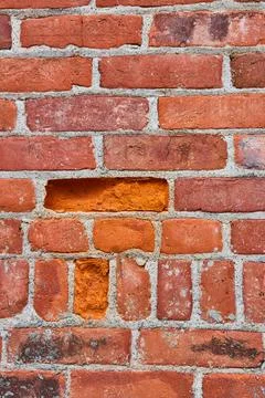 Horizontal and vertical red bricks on wall with dirty mortar background asset 스톡 사진