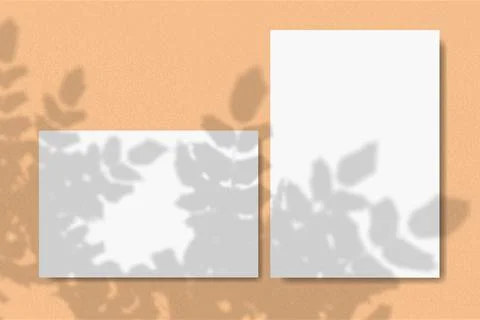 Horizontal and vertical sheets of white textured paper against a orange wall Stock Illustration