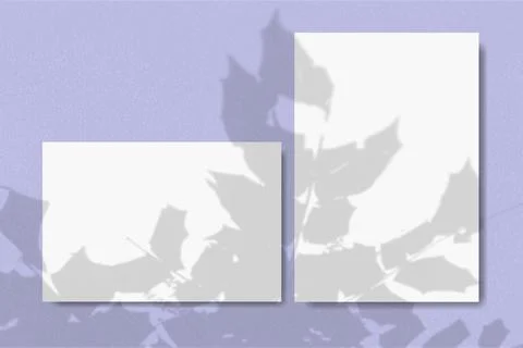Horizontal and vertical sheets of white textured paper against a violet wall Stock Illustration