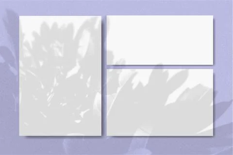 Horizontal and vertical sheets of white textured paper against a violet wall Stock Illustration