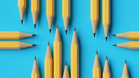 Horizontal and vertical yellow lead pencils randomly shifted on blue backgr.. Stock Illustration