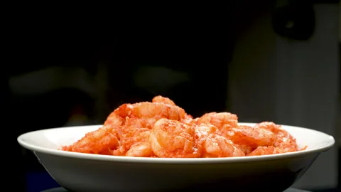 Horizontal Angle Steaming Braised Shrimp In Bowl Stock Footage 336737550