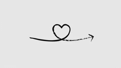 Horizontal arrow loops centrally into heart shape grunge doodle animation Stock Footage 329750990