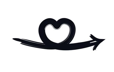 Horizontal arrow loops into heart shape bold thick stroke graphic element Stock Illustration