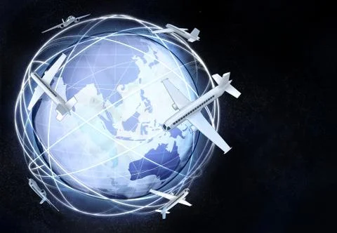 Horizontal asia earth globe view with plane traffic illustration Stock-Illustration