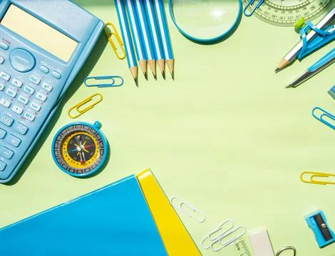 Horizontal Back to School Supplies with Space for Text Centered Stock Photos