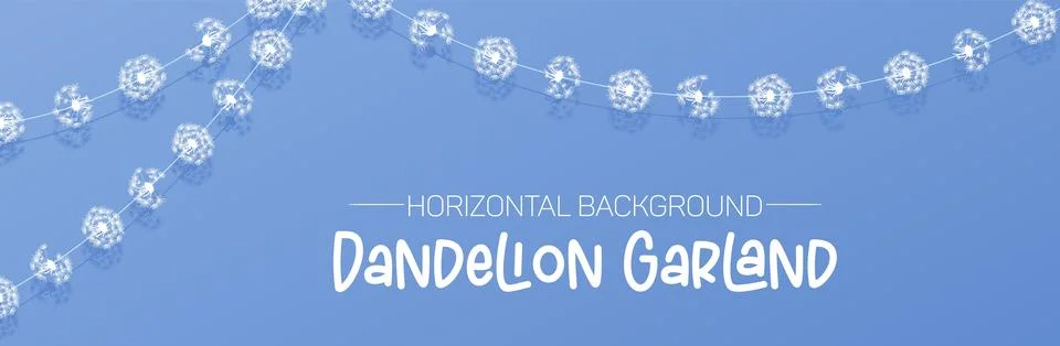 A horizontal background featuring a charming garland of fluffy dandelions, .. Stock Illustration