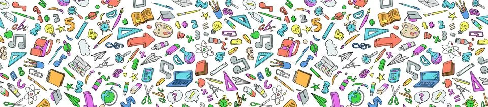 Horizontal Background with Hand Drawn School Doodles. vector illustration Stock Illustration