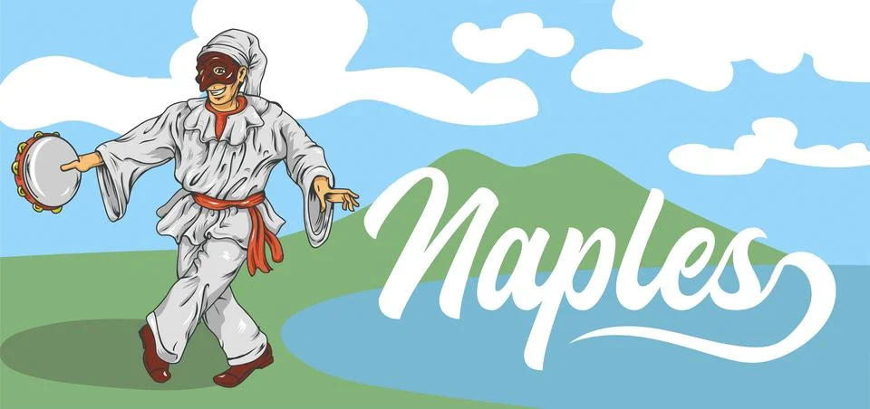 Horizontal background of Naples featuring Mount Vesuvius and the iconic fig.. Stock-Illustration