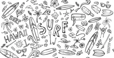 Horizontal background  surf  Hand drawn doodles elements. clip art vector i.. Stock-Illustration