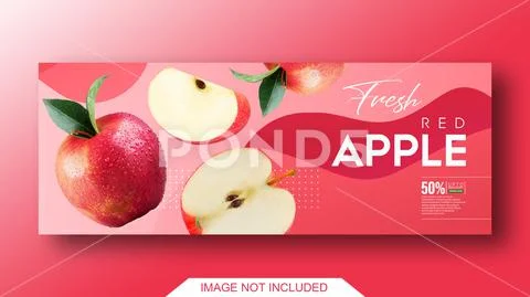 Horizontal banner for apple fruit sale promo template & Facebook cover design PSD Template