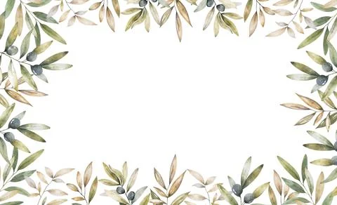 Horizontal banner border of black and green olives on white background. Design Stock Illustration