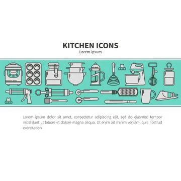 Horizontal banner cookware Stock Illustration