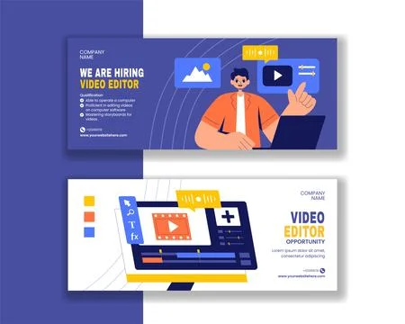 Horizontal Banner Design Featuring Video Editing Software in Flat Cartoon S.. Illustrazione stock