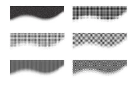 Horizontal banner with different variations of halftone dots. Noise gradient Illustrazione stock