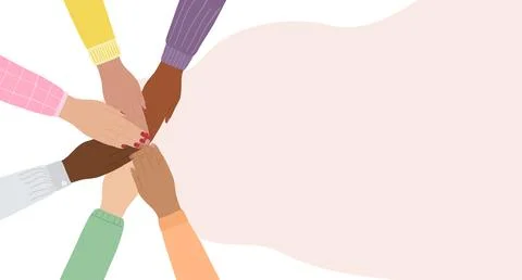 Horizontal banner of female hands stacking together. Woman empowerment, gir.. Stock Illustration
