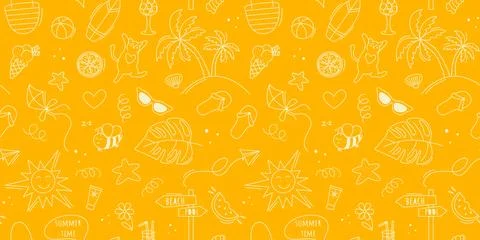 Horizontal banner with hand drawn summer holiday elements Stockillustratie