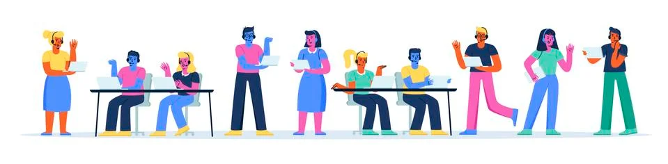 Horizontal banner with hotline operators Stock Illustration