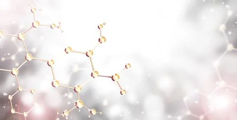 Horizontal banner with model of abstract molecular structure. Background of g 스톡 일러스트
