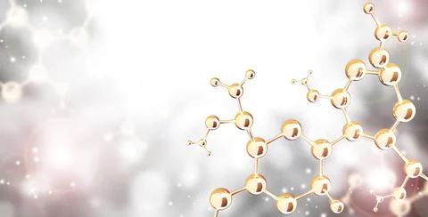 Horizontal banner with model of abstract molecular structure. Background of g Stock Illustration