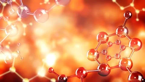 Horizontal banner with model of abstract molecular structure. Background of.. Illustrazione stock