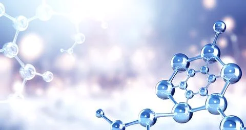 Horizontal banner with model of abstract molecular structure. Background of.. Illustrazione stock