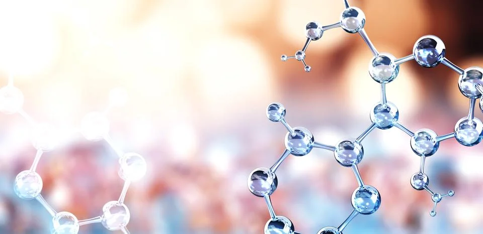 Horizontal banner with model of abstract molecular structure. Background of.. Stock Illustration