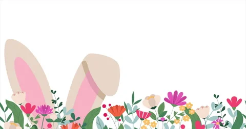 Horizontal banner with a rabbit's ears in grass. Easter spring floral backdrop Vidéo 331437933