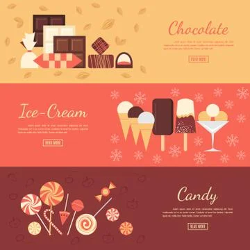 Horizontal banner set with chocolate sweets, ice cream and candies Stock Illustration