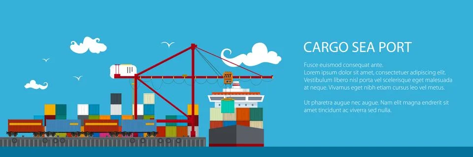 Horizontal Banner of Shipyard 스톡 일러스트