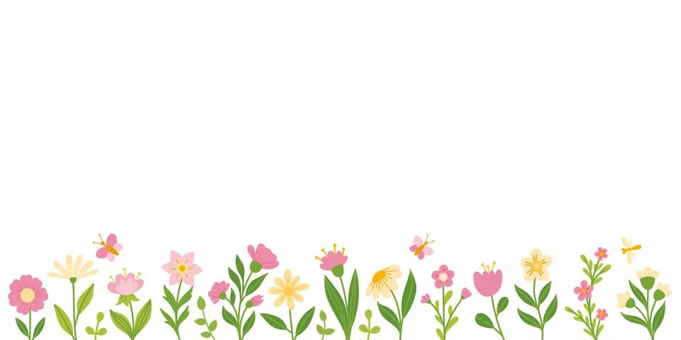 Horizontal banner with spring flowers Stock Illustration
