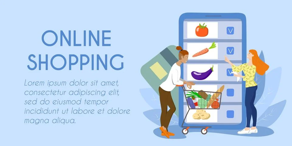 Horizontal banner for web page template. Online shopping and delivery Stock Illustration