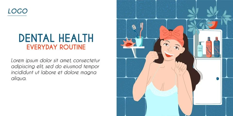 Horizontal banner for web page template. Dental health daily care concept. Young Stock Illustration