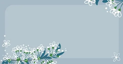 Horizontal banner. White cherry or cherry blossoms on a blue gray background. Stock Illustration