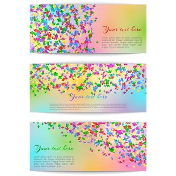 Horizontal banners with confetti Stock Illustration