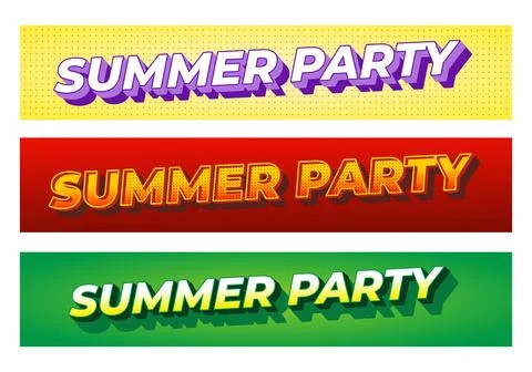 Horizontal banners each reading summer party in bold 3d comic style text ye.. Stock Illustration