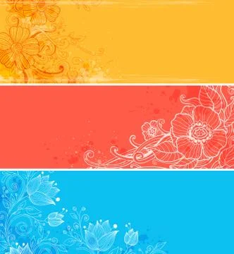 Horizontal  banners with flowers Stock Illustration