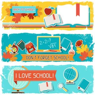 Horizontal banners with an illustration of school objects Stockillustratie