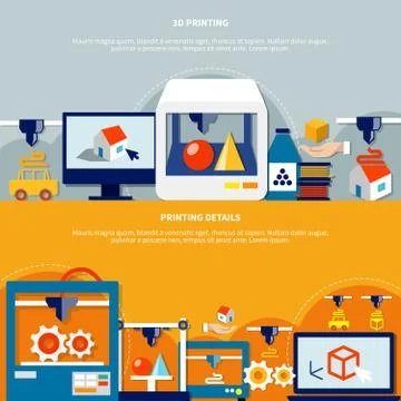 Horizontal Banners Set On Theme Of 3d Printing Illustrazione stock