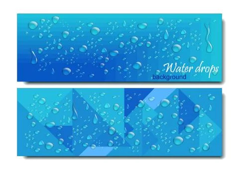 Horizontal Banners Set with Water Drops. Vector illustration. Realistic Illustrazione stock