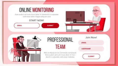 Horizontal Banners Website Design Vector. Business Landing. Responsive Banner Stock Illustration