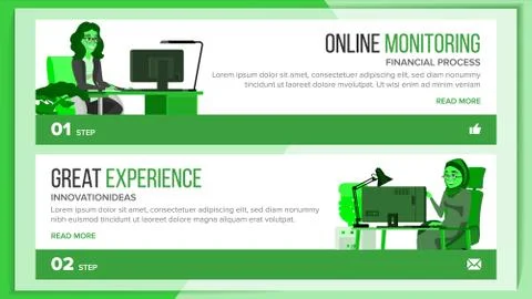 Horizontal Banners Website Design Vector. Business Project. Technical Online 스톡 일러스트